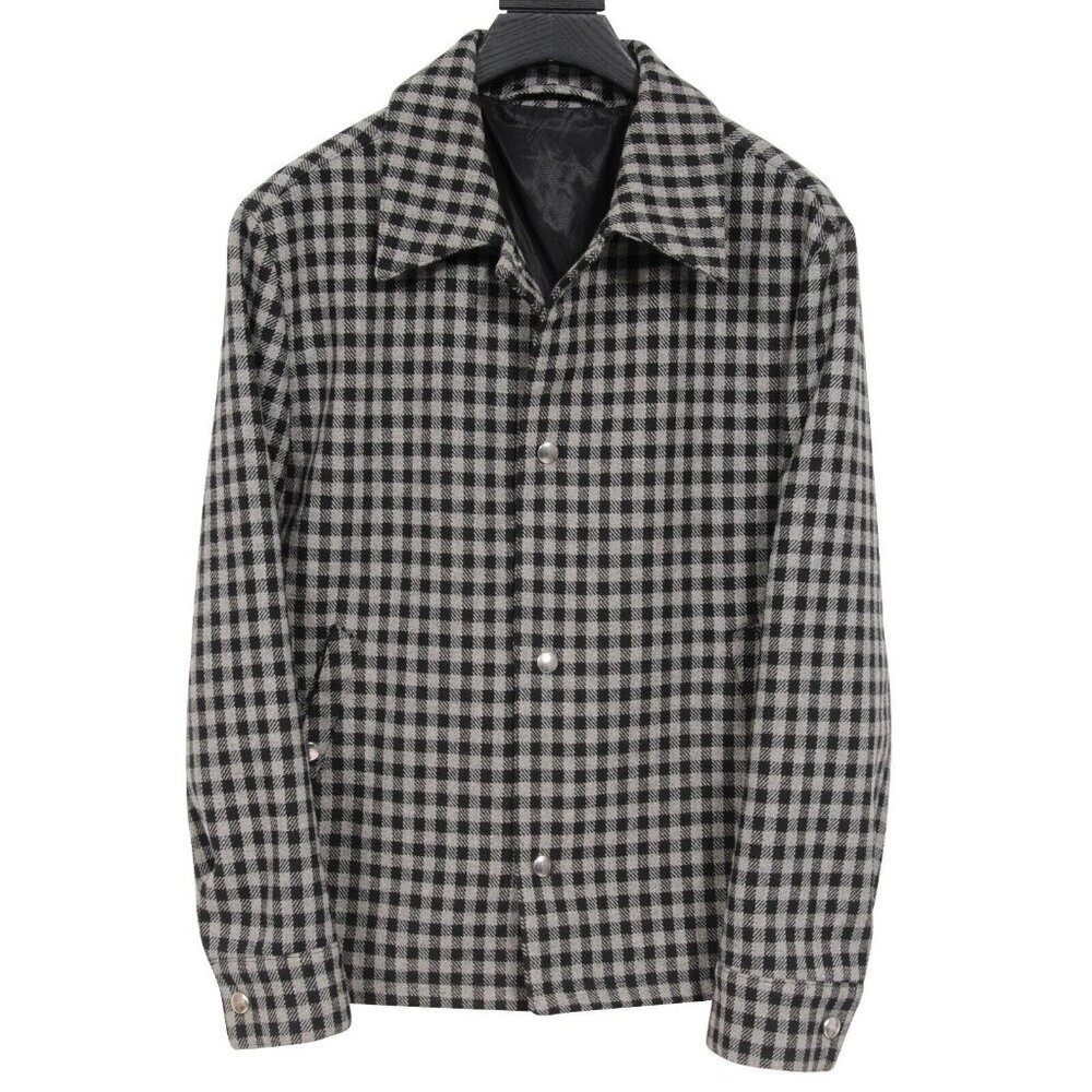 Ami Mens Gingham Button Snap Jacket Small Grey Bl… - image 1